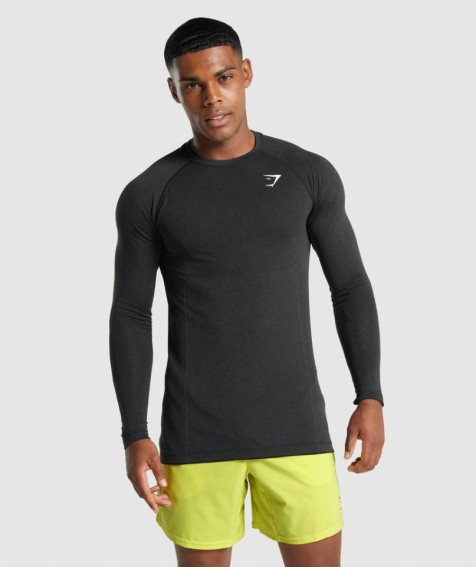 Men's Gymshark Vital Light Seamless Long Sleeve T-Shirts Black | CA N531DA